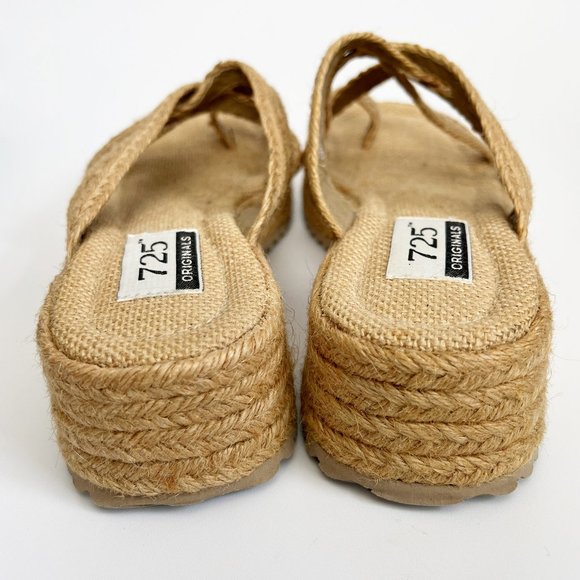 Vintage Rattan Woven Platform Heel Sandal Squared Toe Beach Summer 90s Y2K 2000s - Picture 5 of 7